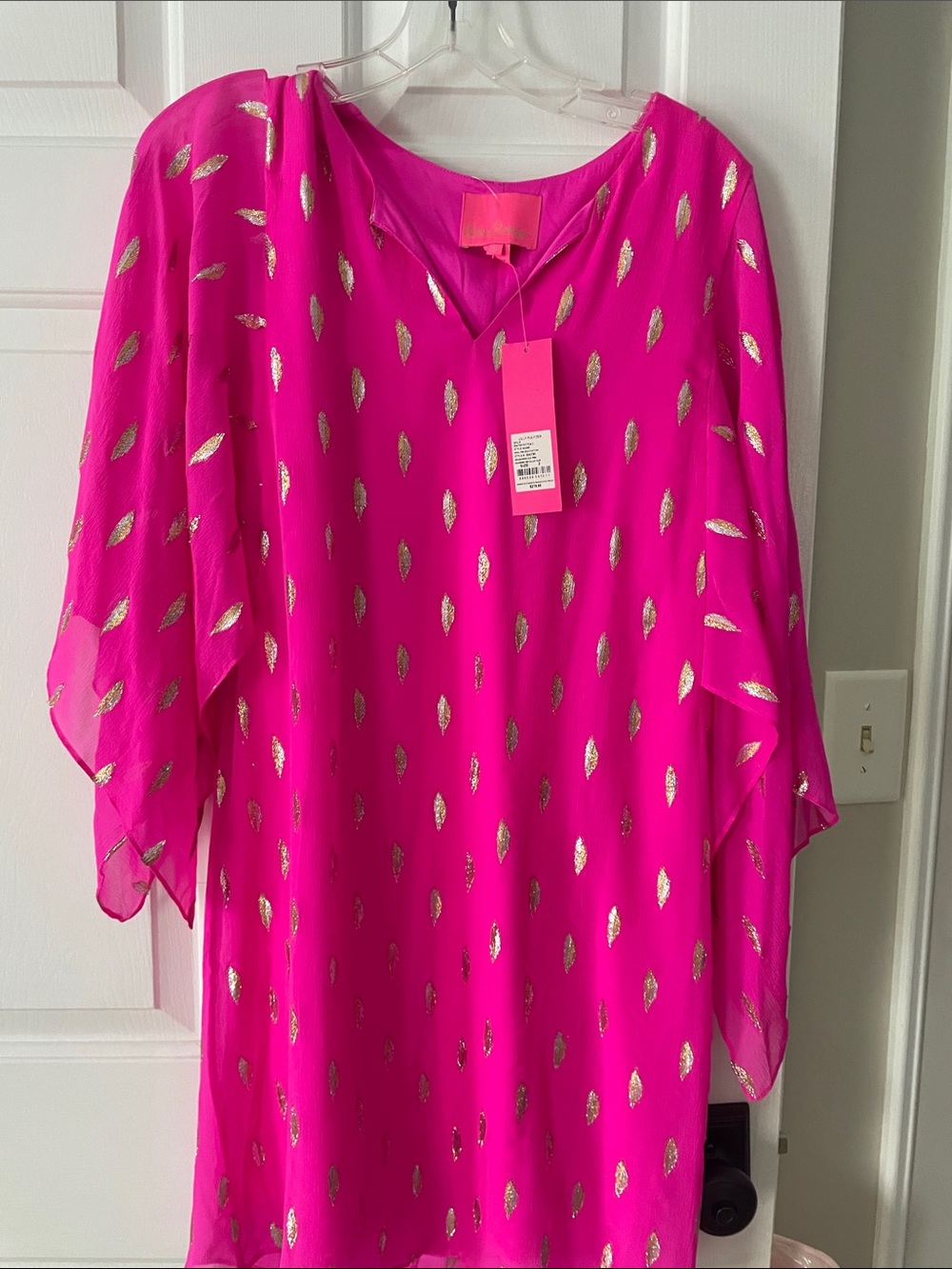 Lilly Pulitzer Hot Pink Tunic with Metallic Gold Leaf Accents